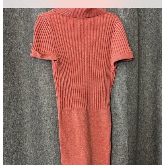 Vintage Y2K Bebe M Glitter stretch ribbed Henley blouse fitted sweater top - Picture 6 of 8